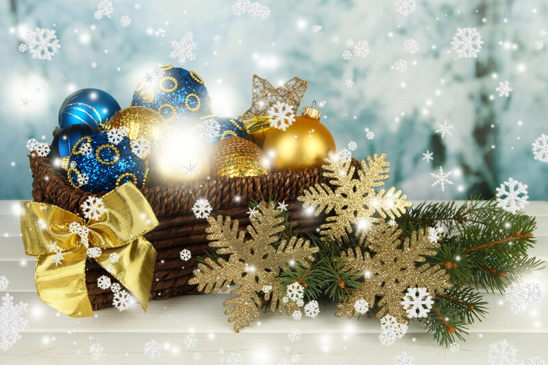 Christmas Ornaments in Basket — Blue