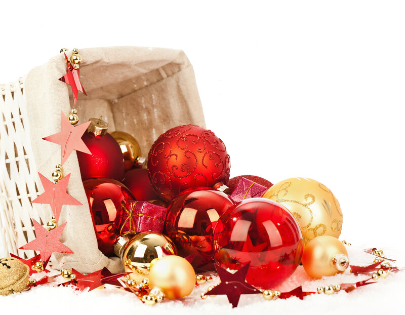 Christmas Ornaments in Basket — Red, Festive