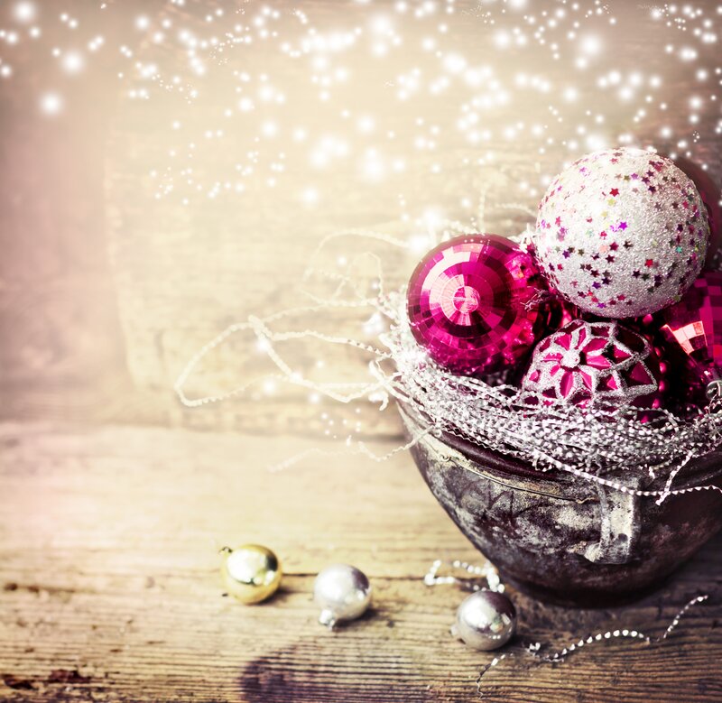 Christmas Ornaments in Bowl — Pink