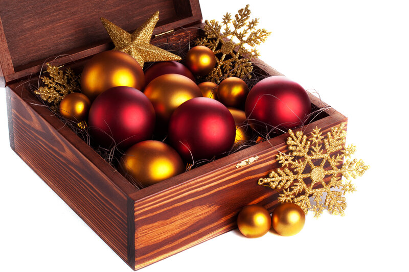 Christmas Ornaments in Box — Brown