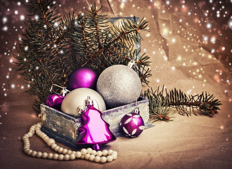 Christmas Ornaments in Box — Purple