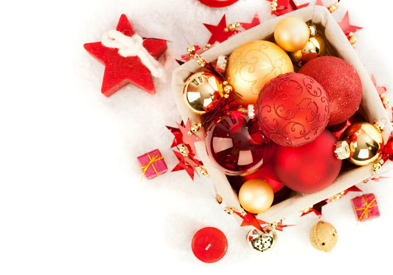 Christmas Ornaments in Box — Red, Festive