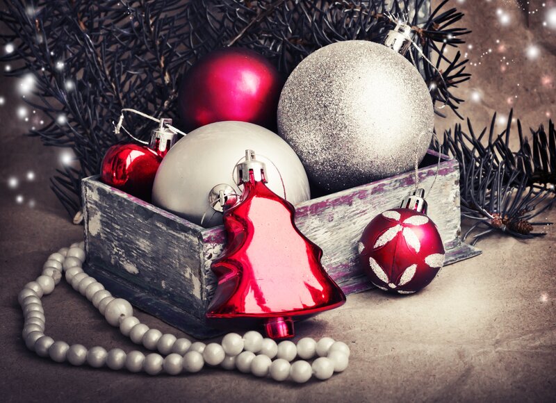 Christmas Ornaments in Box — Red