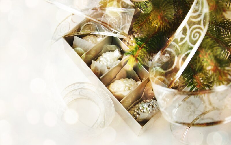 Christmas Ornaments in Box — White