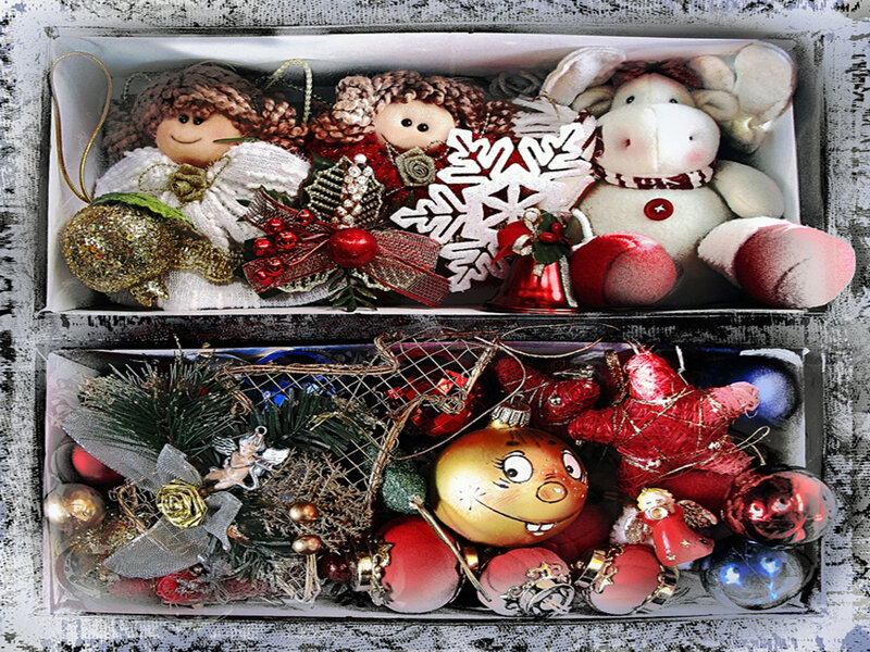Christmas Ornaments in Boxes — Red, Festive