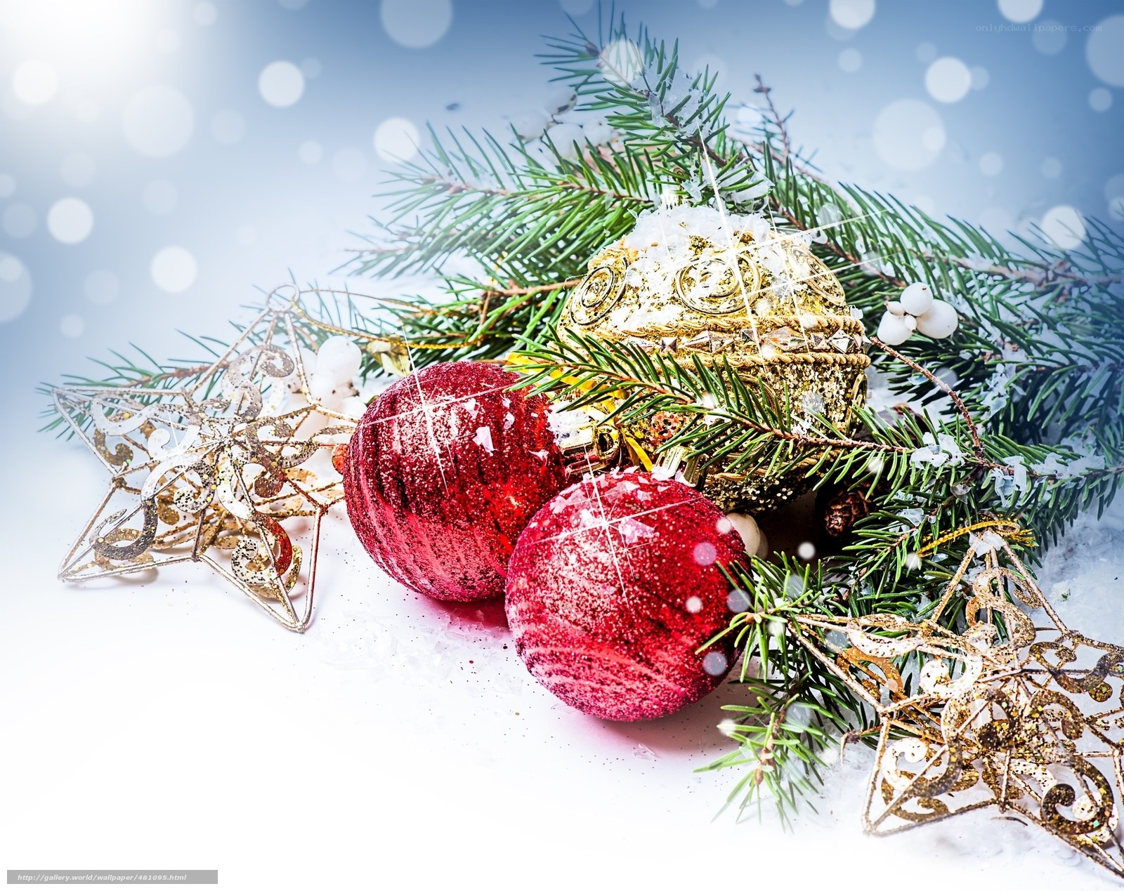 Christmas ornaments in snow