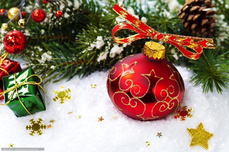 Christmas ornaments in snow