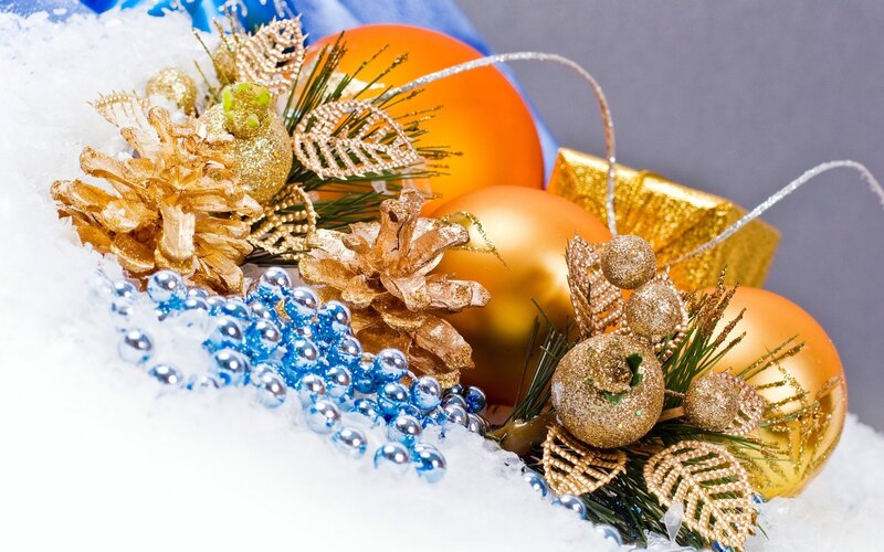 Christmas ornaments in snow