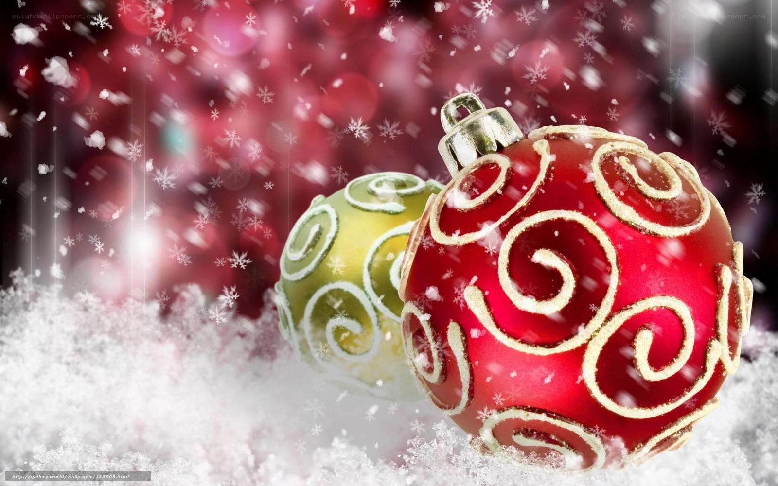 Christmas ornaments in snow