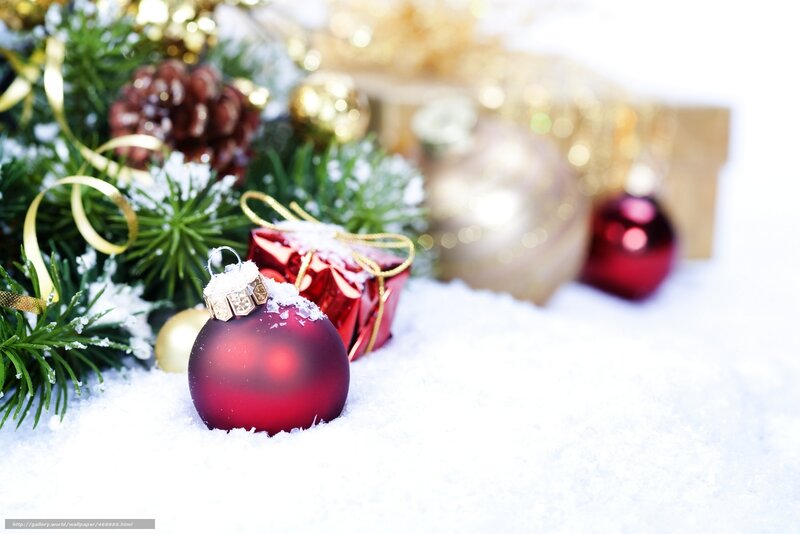 Christmas ornaments in snow