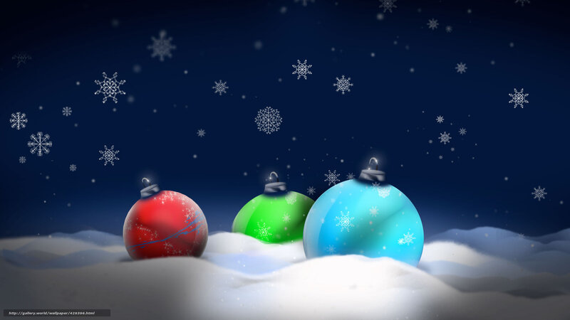 Christmas Ornaments in Snow — Blue, Festive, Night, Digital Art