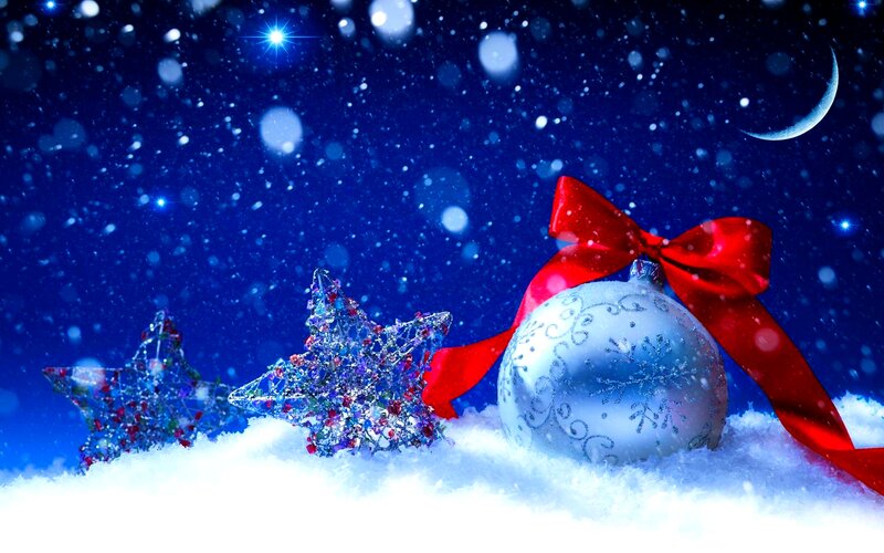 Christmas Ornaments in Snow — Blue, Festive