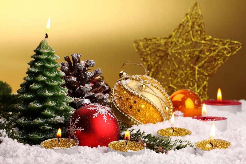 Christmas Ornaments in Snow — Gold, Festive