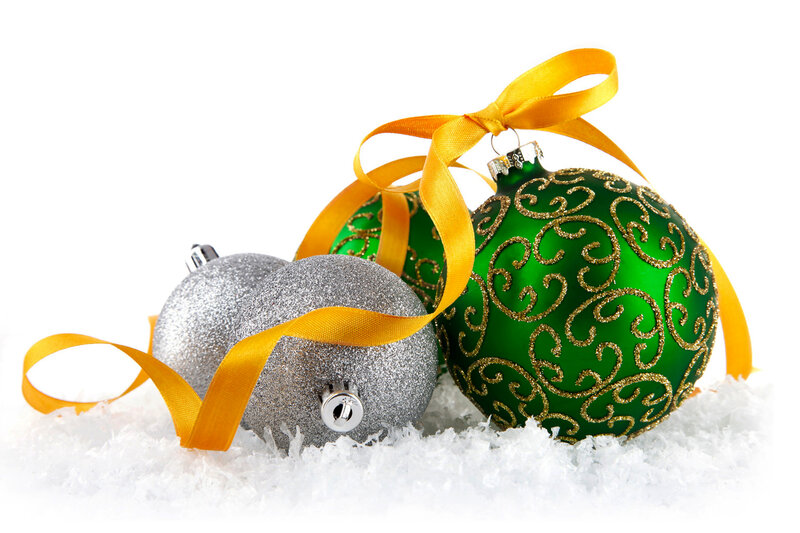 Christmas Ornaments in Snow — Green, Festive