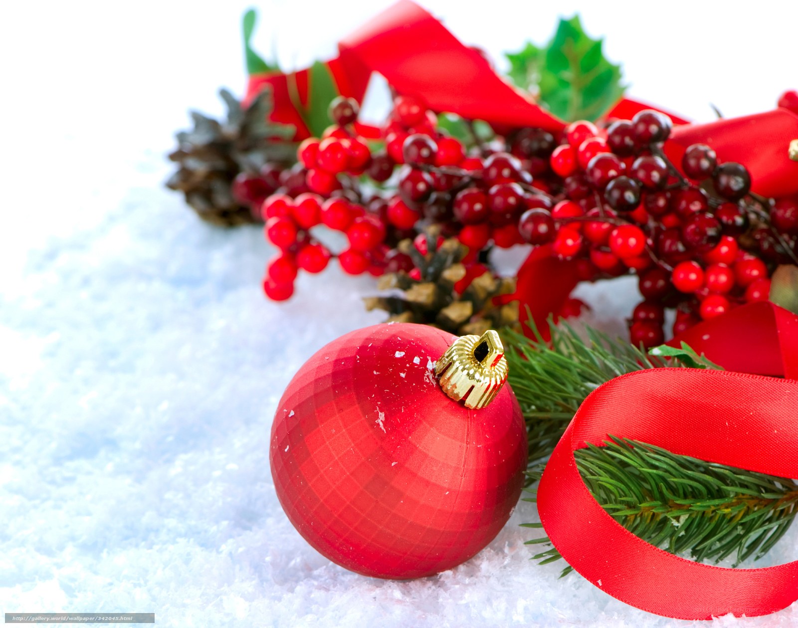 Christmas ornaments in snow