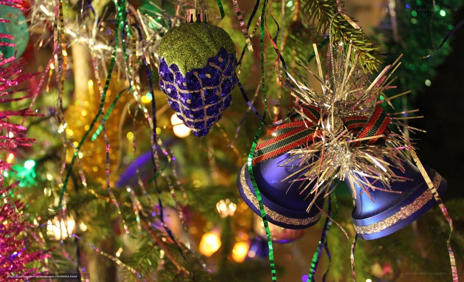 Christmas ornaments on a decorated tree