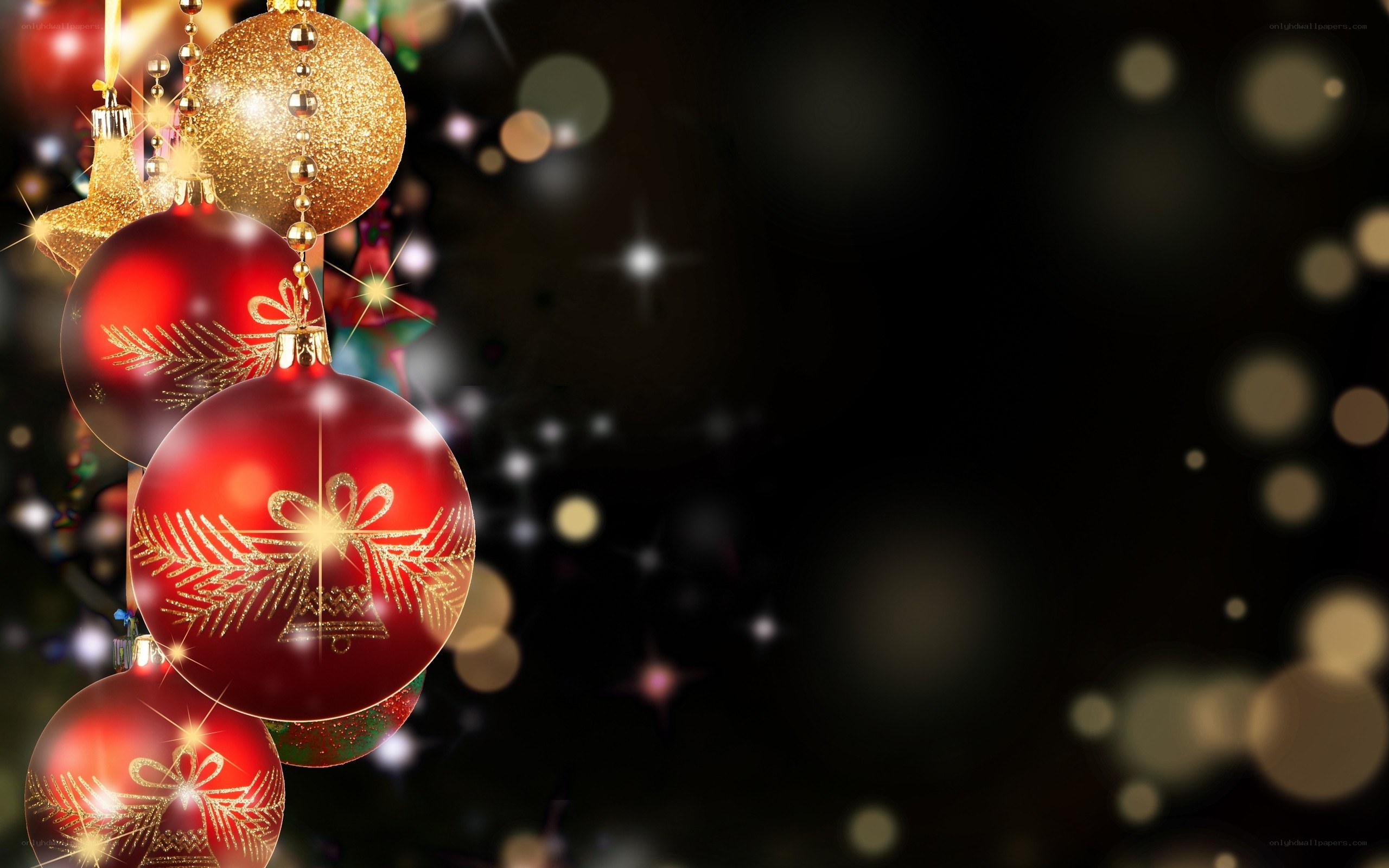 Christmas ornaments on black background