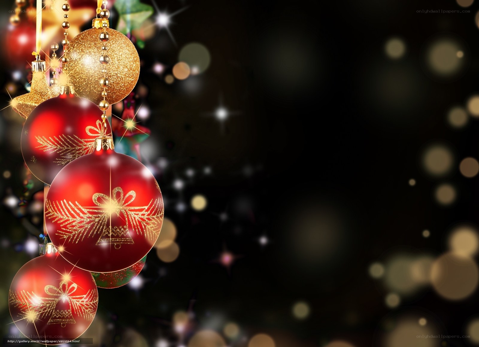 Christmas ornaments on black background