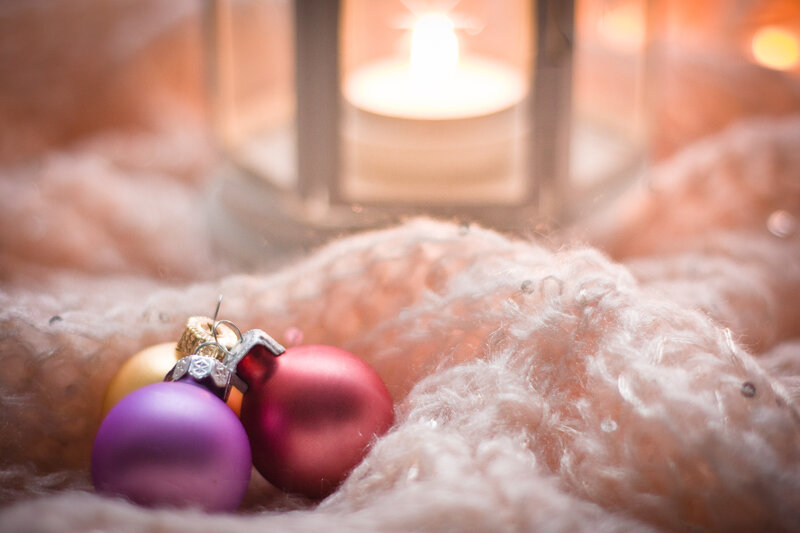 Christmas Ornaments on Blanket