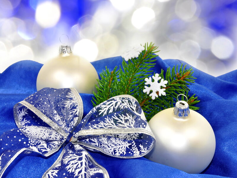 Christmas Ornaments on Blue Fabric — Festive