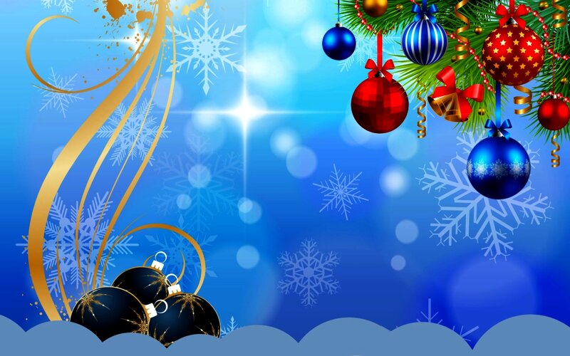 Christmas Ornaments on Blue — Festive