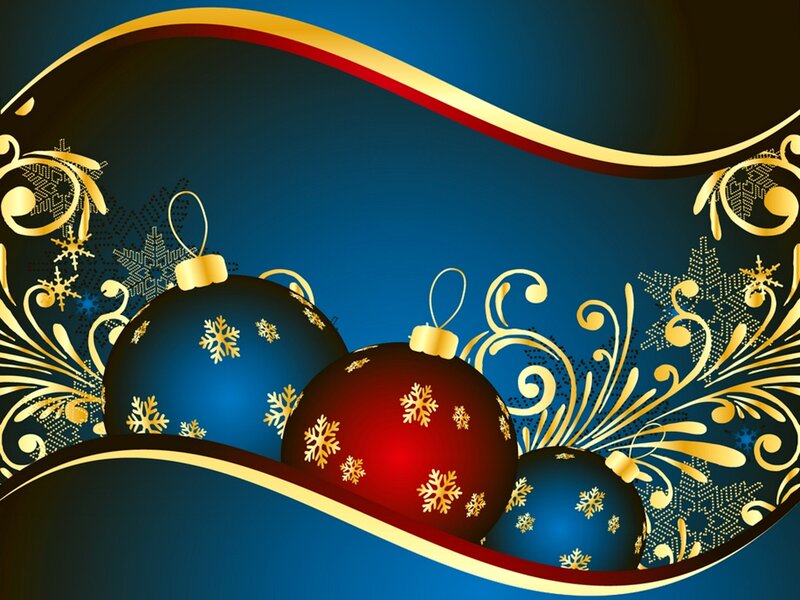 Christmas Ornaments on Blue — Festive, Winter