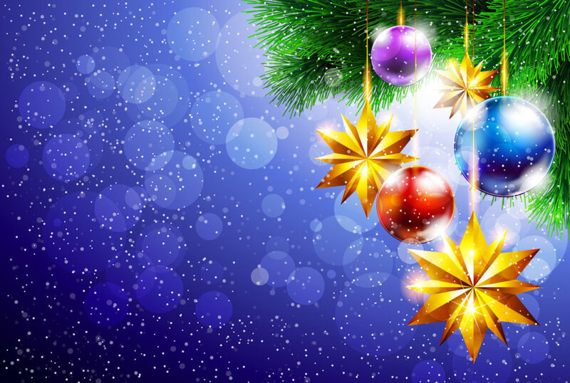 Christmas Ornaments on Branch — Blue, Festive