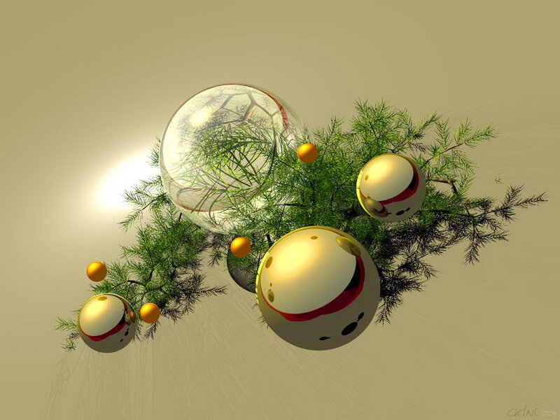 Christmas Ornaments on Branch — Green, Festive, 3d Render
