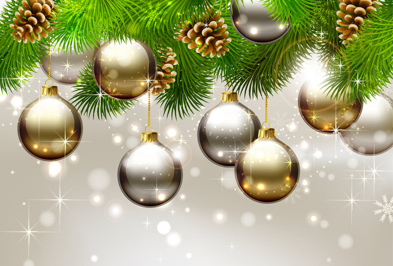 Christmas Ornaments on Branch — Green
