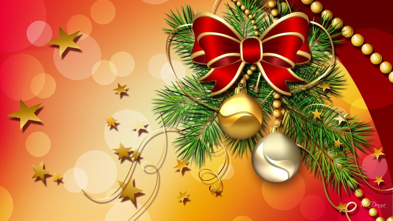 Christmas Ornaments on Branch — Red, Festive
