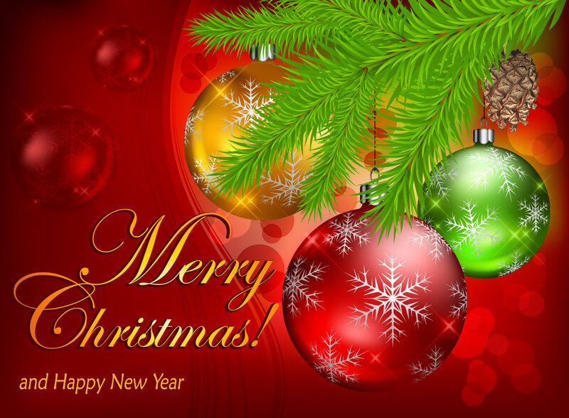 Christmas Ornaments on Branch — Red, Festive, Winter, Vector Art