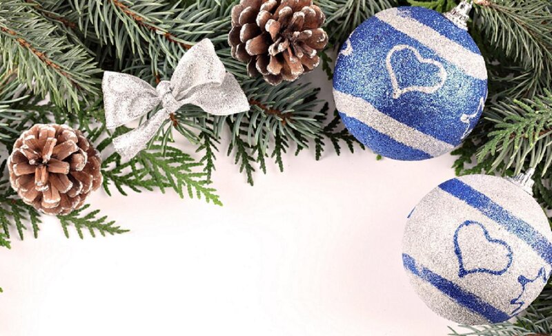 Christmas Ornaments on Branches — Blue, Festive