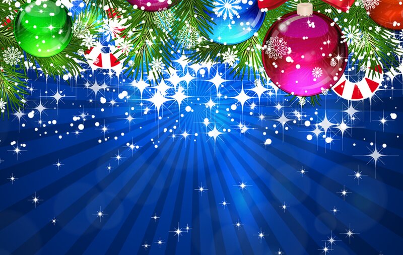 Christmas Ornaments on Branches — Blue, Festive, Winter, Digital Art