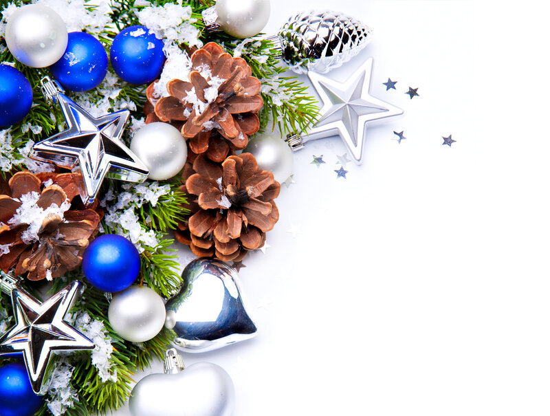 Christmas Ornaments on Branches — Blue, Festive, Winter