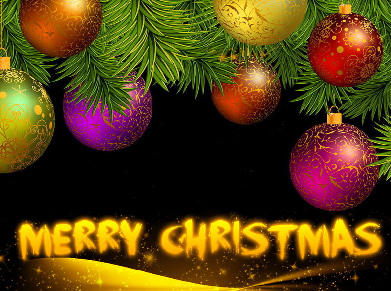 Christmas Ornaments on Branches — Green, Festive, Night