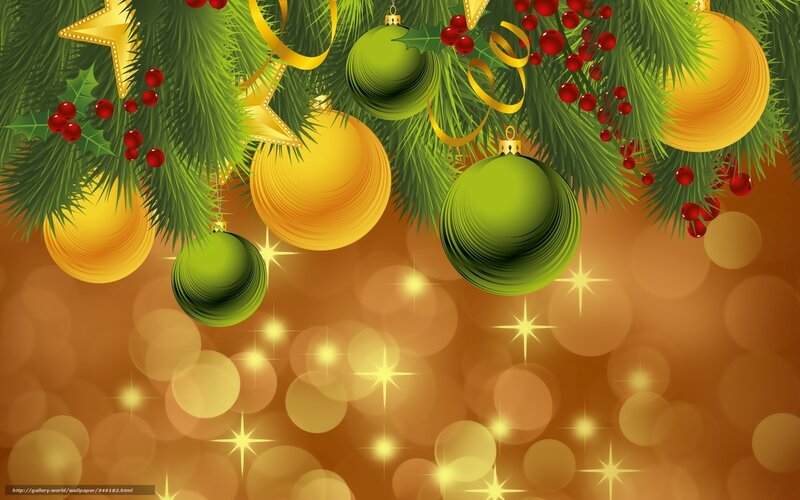 Christmas Ornaments on Branches — Green, Festive, Winter, Digital Art, Berries