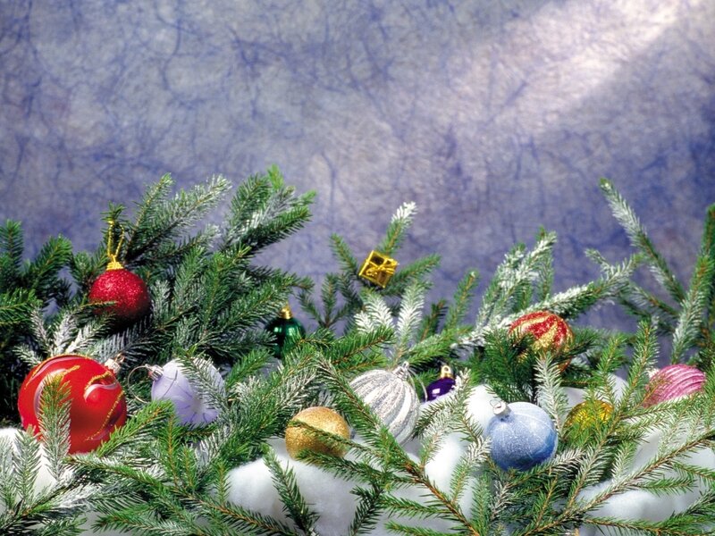 Christmas Ornaments on Branches — Green