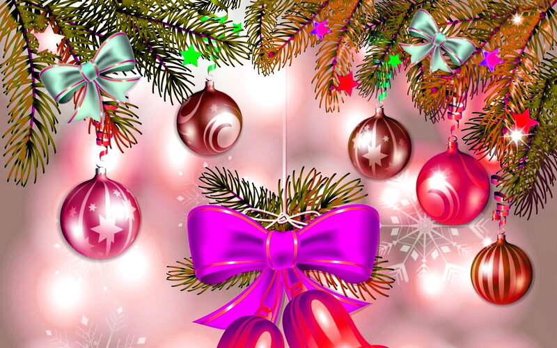 Christmas Ornaments on Branches — Pink