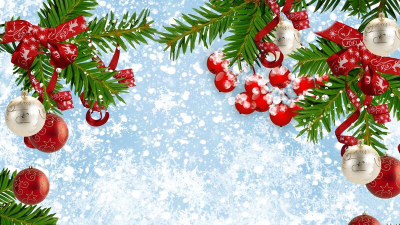 Christmas Ornaments on Branches — Red, Festive, Winter, Photograph, Ribbons