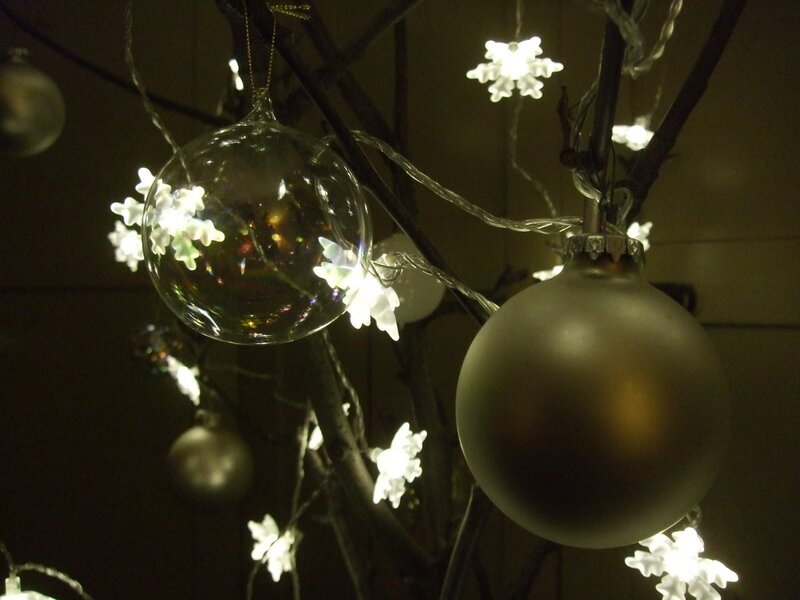 Christmas Ornaments on Branches — White