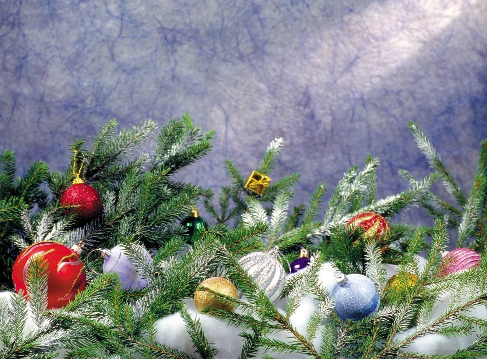 Christmas ornaments on branches