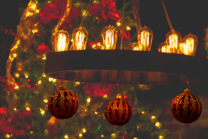 Christmas Ornaments on Chandelier