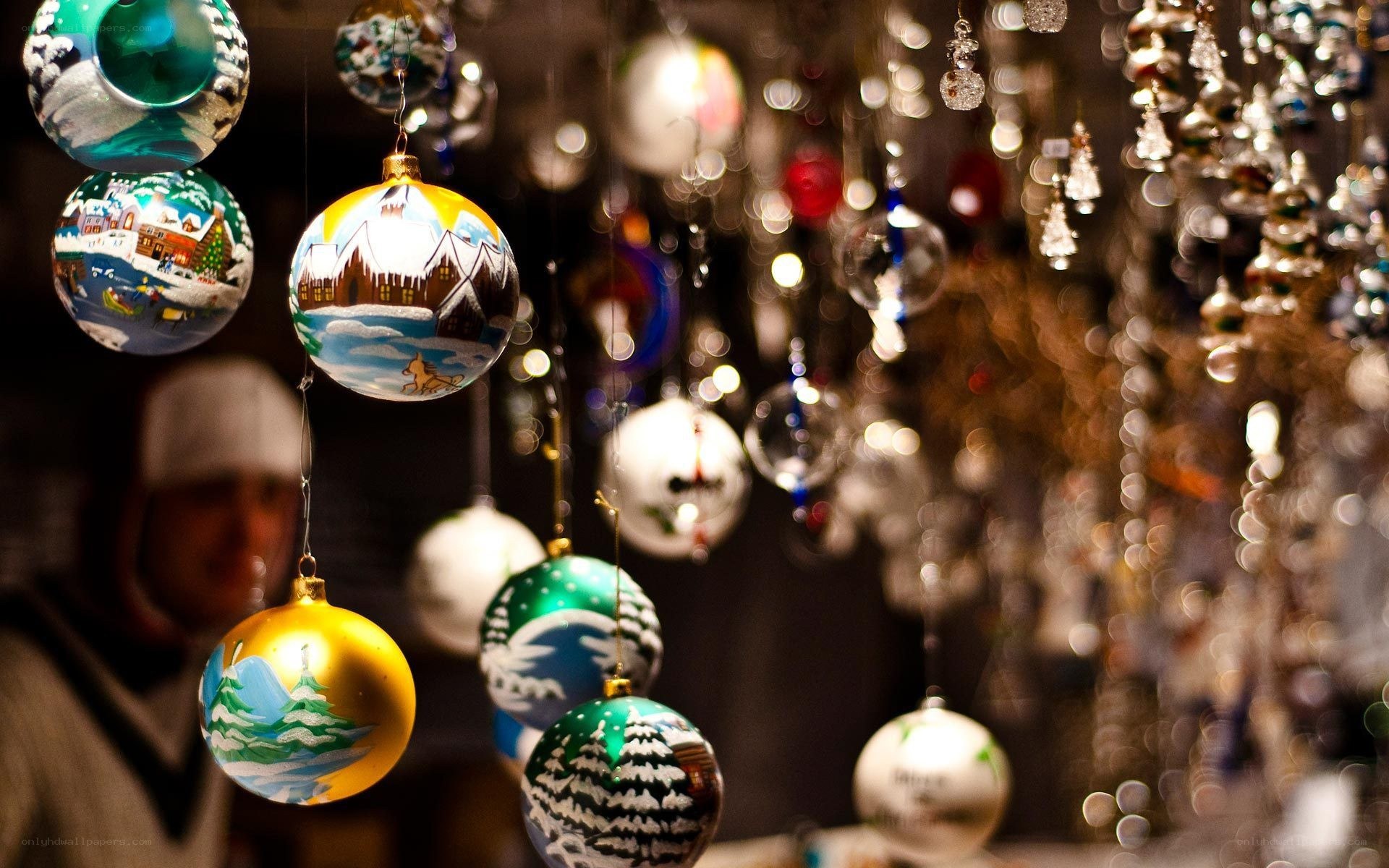 Christmas ornaments on display