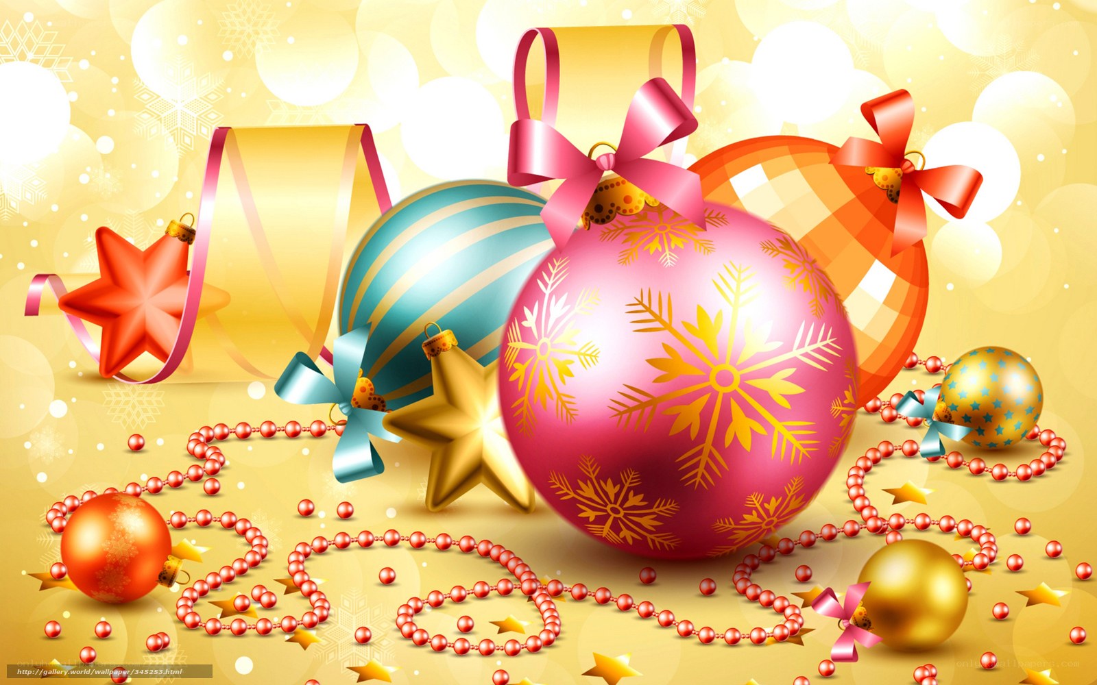 Christmas ornaments on gold background
