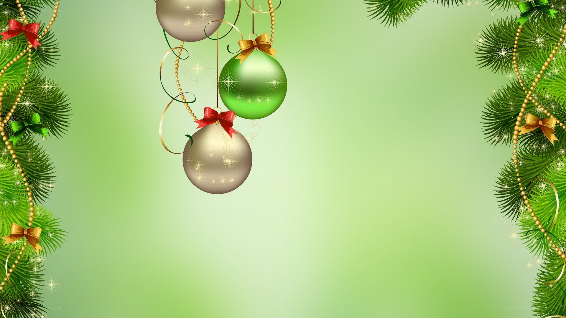 Christmas ornaments on green background