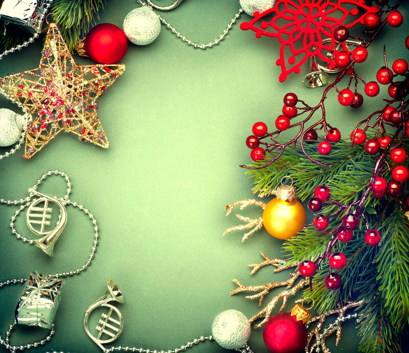 Christmas Ornaments on Green — Festive, Winter