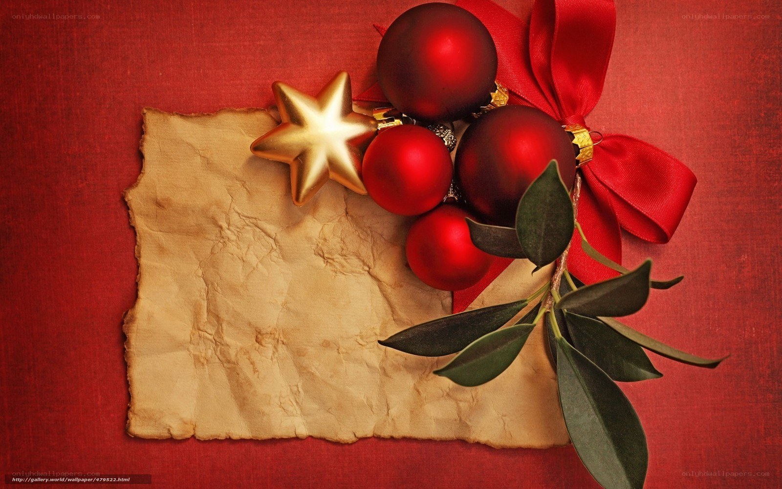 Christmas ornaments on parchment