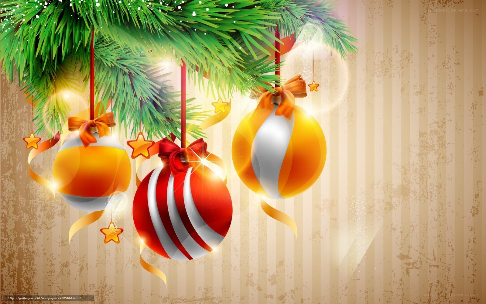 Christmas ornaments on pine branch