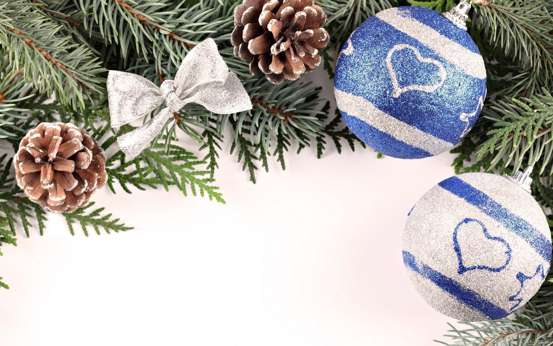 Christmas ornaments on pine branches