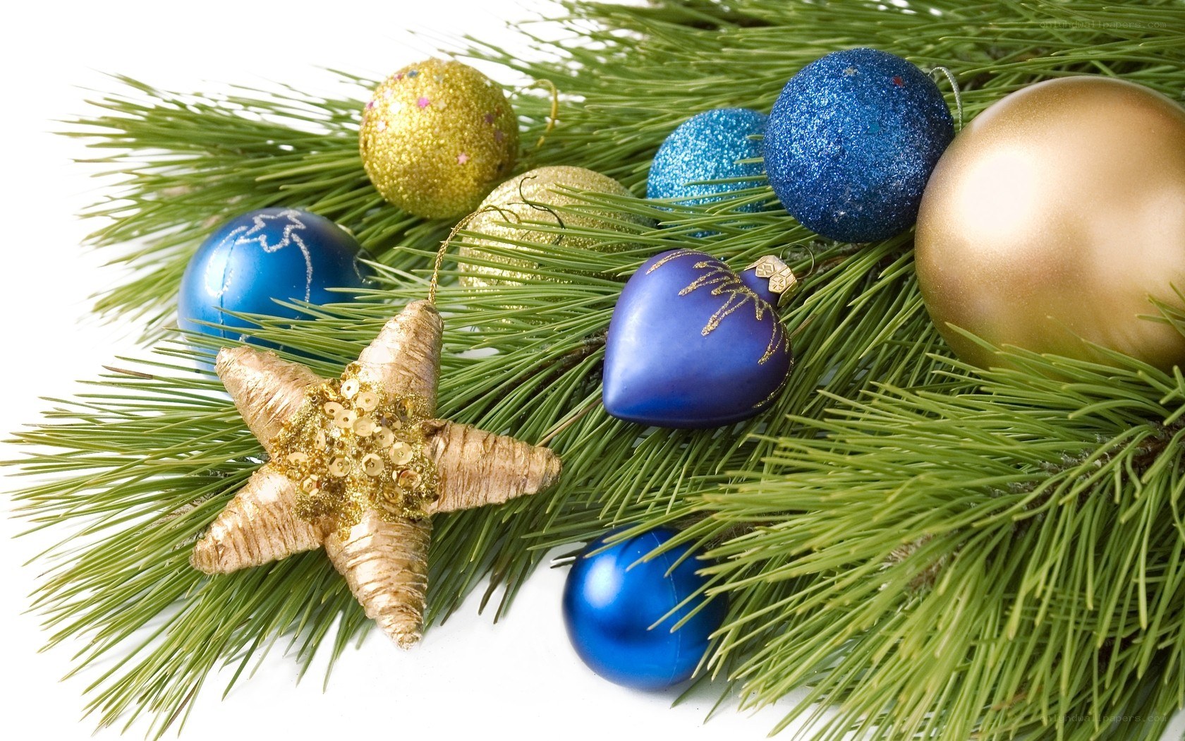Christmas ornaments on pine branches